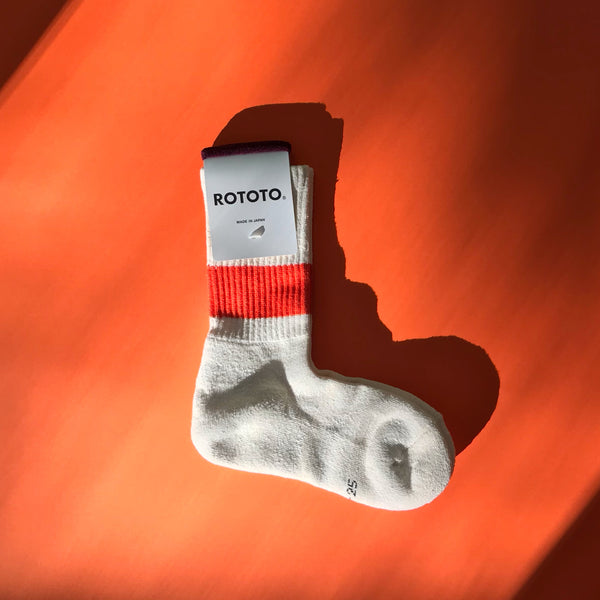 Rototo Classic Silk & Cotton Crew Socks Ivory / Orange