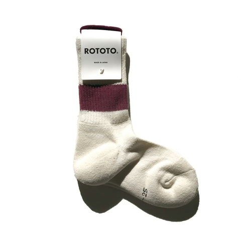 Rototo Classic Silk & Cotton Crew Socks Ivory / Burgundy